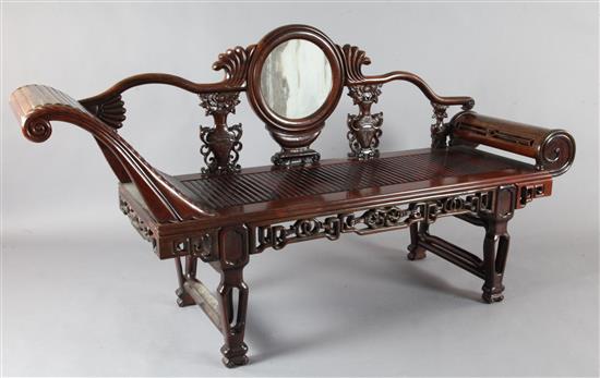 A Chinese huanghuali and hongmu chaise longue, late 19th / early 20th century, L.180cm